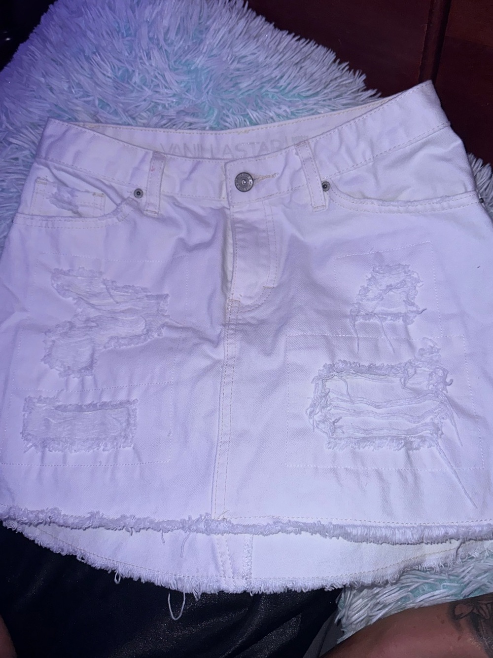 Vanilla Star White Distressed Denim Mini Skirt